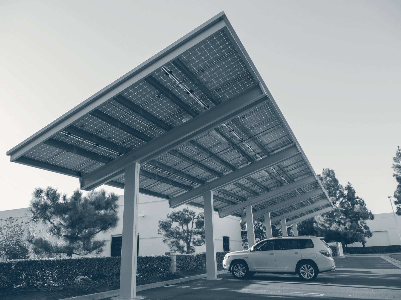 Solar carport canopy over a parking lot